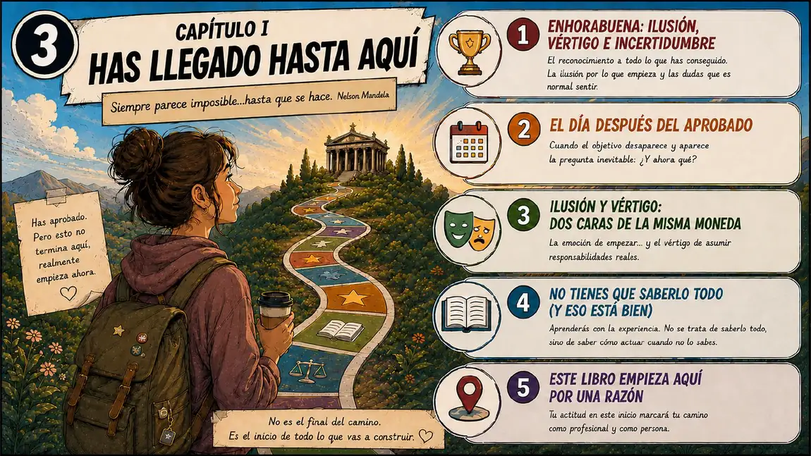Capítulo I, «Has llegado hasta aquí»: la ilusión y el vértigo del aprobado, el día después y por qué el libro empieza ahí.