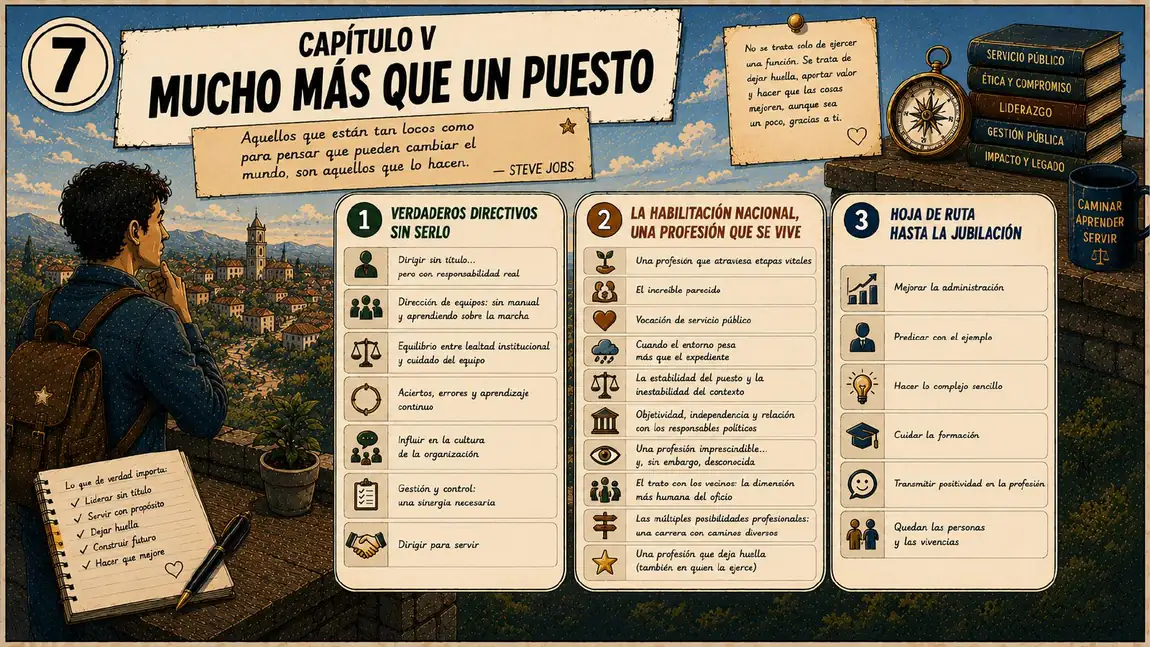 Capítulo V, «Mucho más que un puesto»: directivos sin serlo, una profesión que se vive y la hoja de ruta hasta la jubilación.